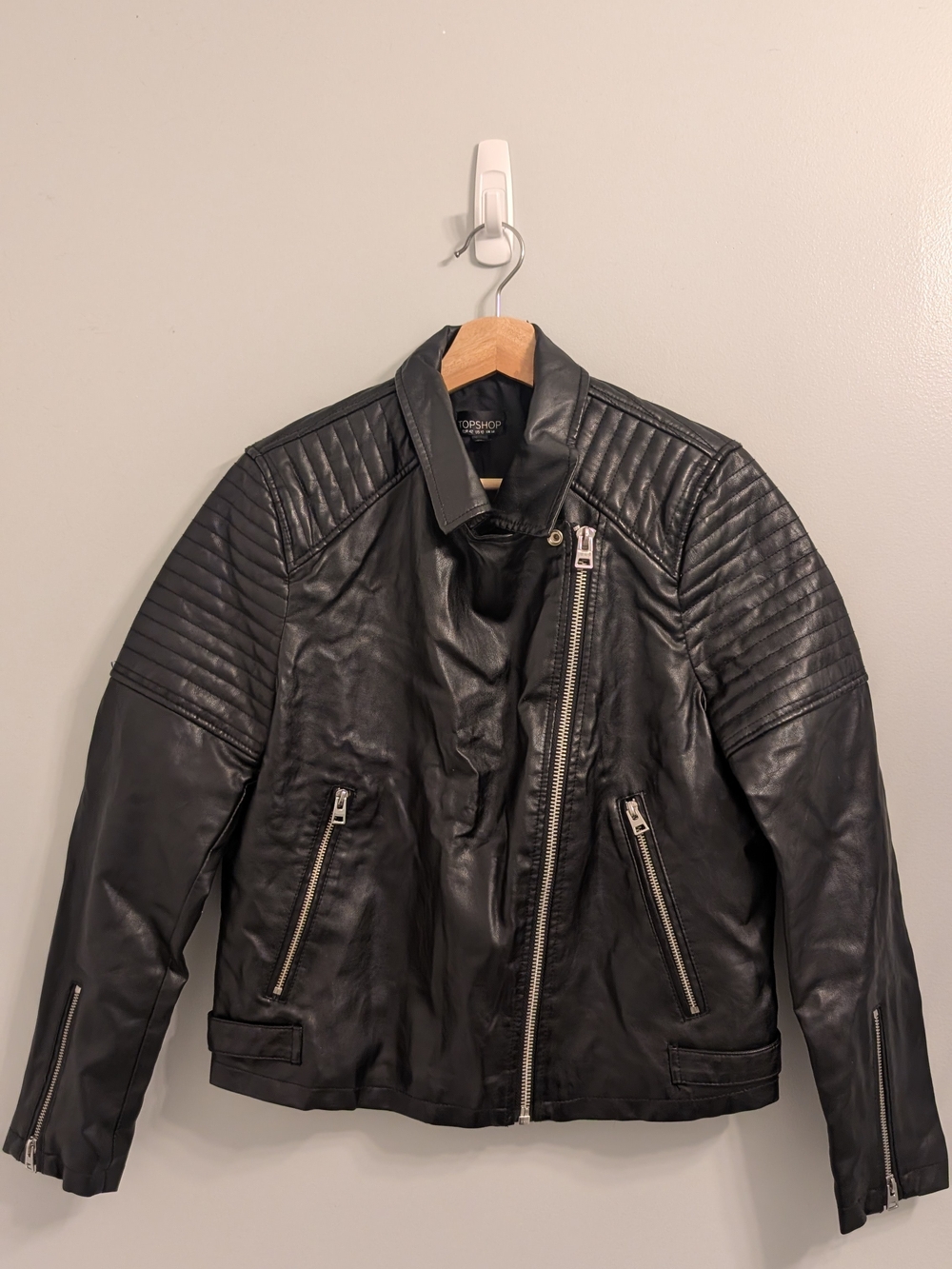 Topshop Black Quilted Moto Leather Jacket